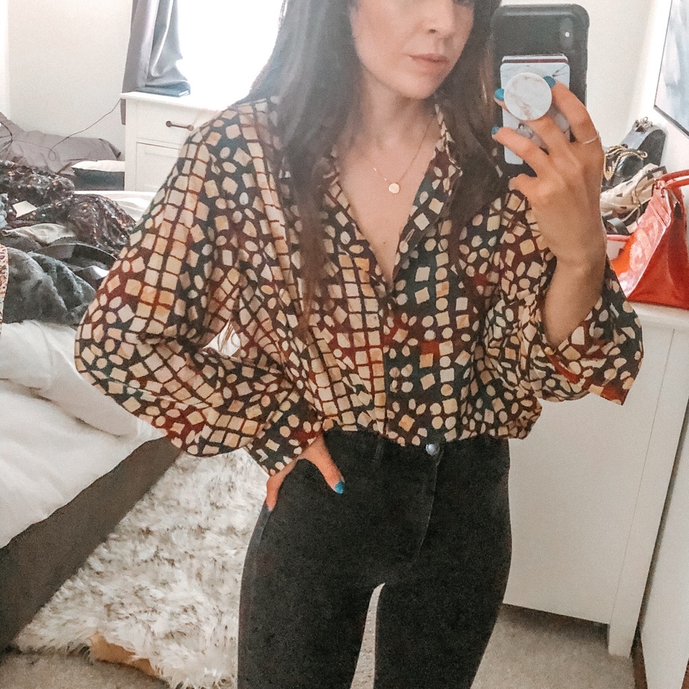 Vintage multi watercolor polka dot top shirt z